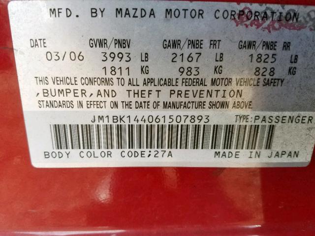 JM1BK144061507893 - 2006 MAZDA 3 HATCHBAC RED photo 10