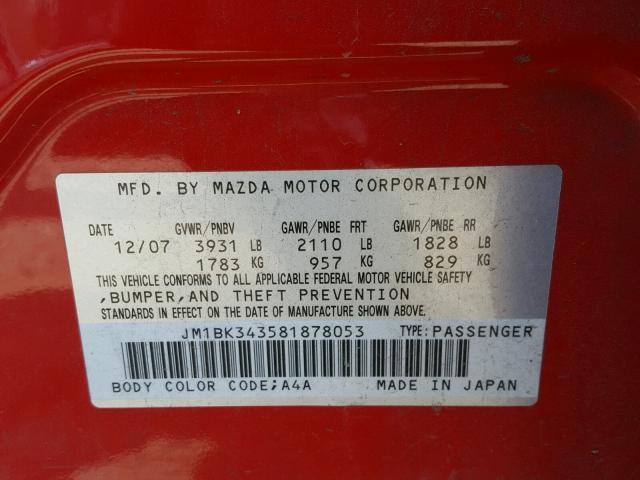 JM1BK343581878053 - 2008 MAZDA 3 HATCHBAC RED photo 10