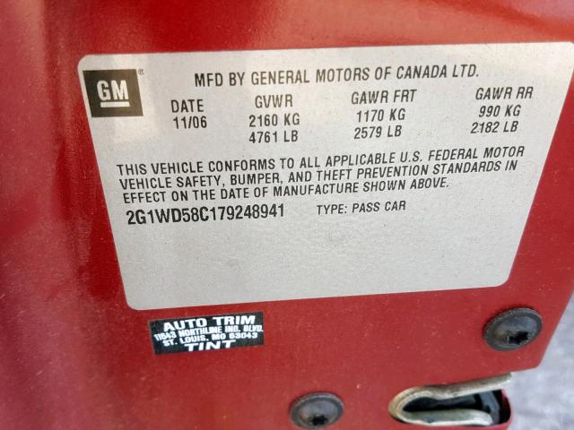 2G1WD58C179248941 - 2007 CHEVROLET IMPALA SUP RED photo 10