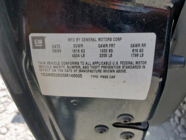 1G2NE52E05M148005 - 2005 PONTIAC GRAND AM S BLACK photo 10