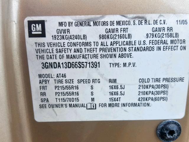 3GNDA13D66S571391 - 2006 CHEVROLET HHR LS TAN photo 10