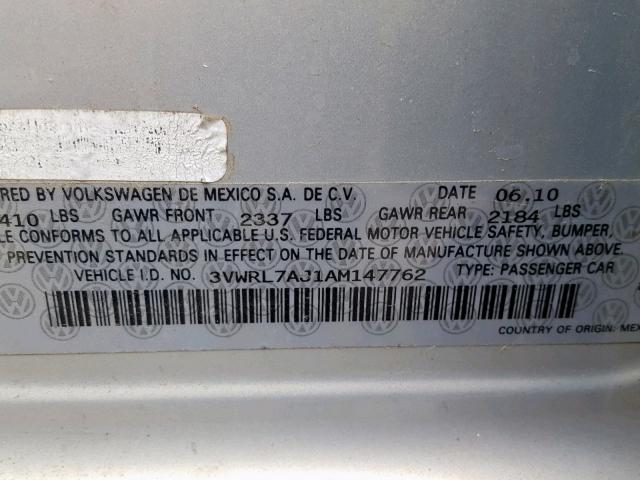 3VWRL7AJ1AM147762 - 2010 VOLKSWAGEN JETTA TDI SILVER photo 10