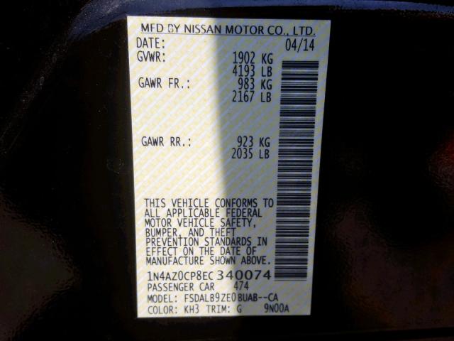 1N4AZ0CP8EC340074 - 2014 NISSAN LEAF S BLACK photo 10