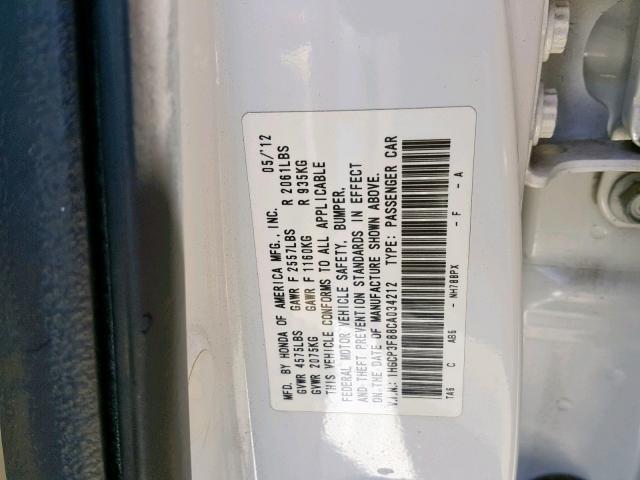 1HGCP3F88CA034212 - 2012 HONDA ACCORD EXL WHITE photo 10