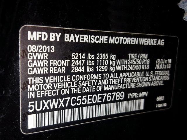 5UXWX7C55E0E76789 - 2014 BMW X3 XDRIVE3 BLACK photo 10