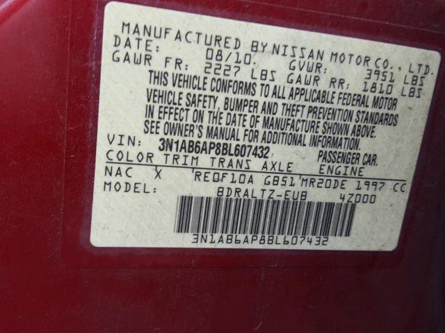 3N1AB6AP8BL607432 - 2011 NISSAN SENTRA 2.0 RED photo 10