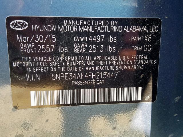 5NPE34AF4FH215447 - 2015 HYUNDAI SONATA SPO BLUE photo 10