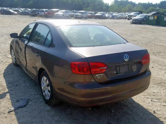 3VW2K7AJ8BM385744 - 2011 VOLKSWAGEN JETTA BASE BROWN photo 3