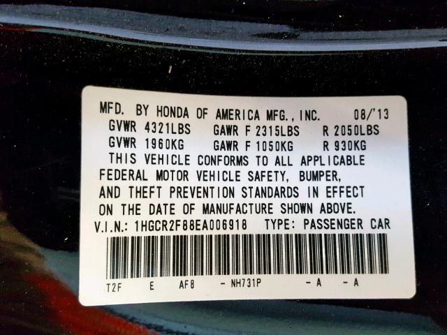 1HGCR2F88EA006918 - 2014 HONDA ACCORD EXL BLACK photo 10