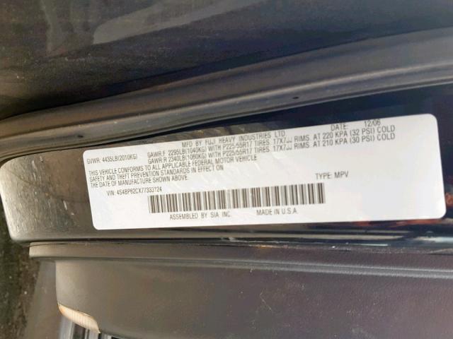 4S4BP62CX77333124 - 2007 SUBARU OUTBACK OU BLACK photo 10