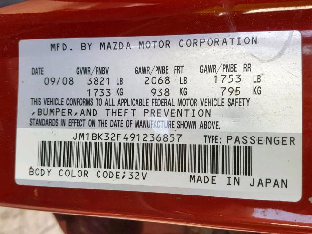 JM1BK32F491236857 - 2009 MAZDA 3 I RED photo 10