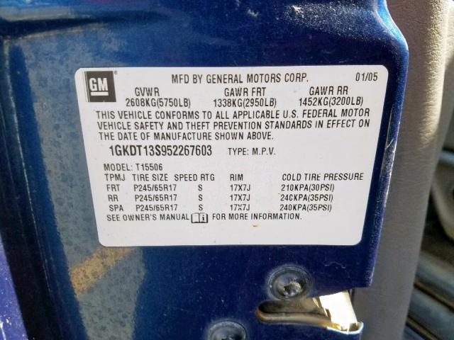 1GKDT13S952267603 - 2005 GMC ENVOY BLUE photo 10