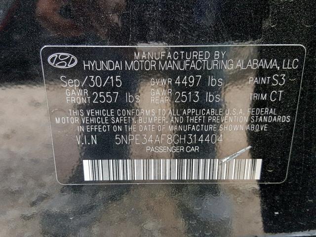 5NPE34AF8GH314404 - 2016 HYUNDAI SONATA SPO BLACK photo 10