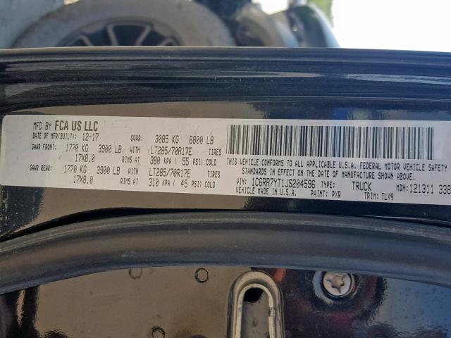 1C6RR7YT1JS204596 - 2018 RAM 1500 REBEL შავი ფოტო 10