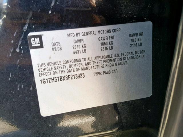 1G1ZH57BX8F213933 - 2008 CHEVROLET MALIBU 1LT 黑色 照片 10