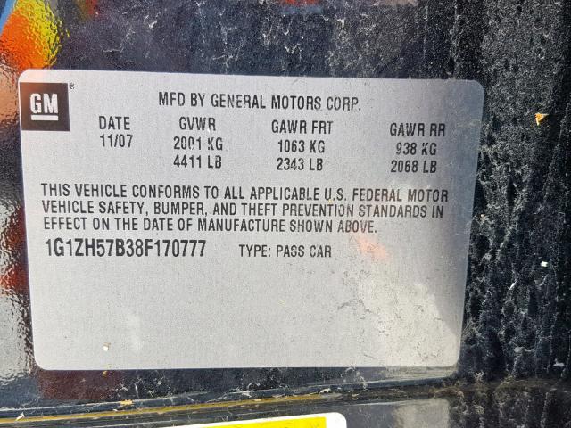 1G1ZH57B38F170777 - 2008 CHEVROLET MALIBU 1LT 石墨色 照片 10