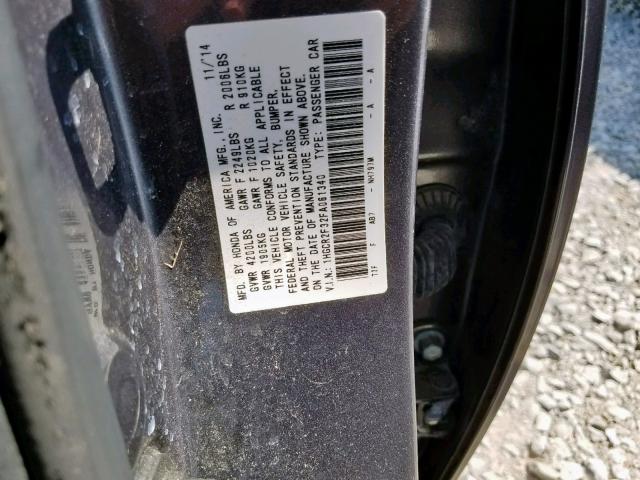 1HGCR2F32FA061340 - 2015 HONDA ACCORD LX GRAY photo 10