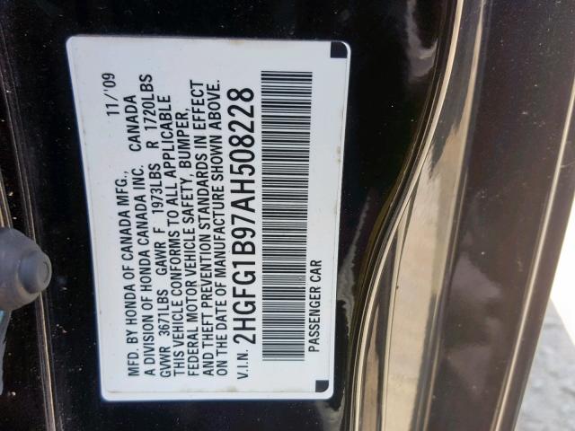 2HGFG1B97AH508228 - 2010 HONDA CIVIC EXL 黑色 照片 10