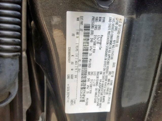 1FADP3N23JL251898 - 2018 FORD FOCUS TITA GRAY photo 10