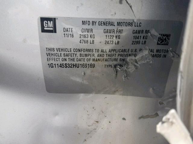 1G1145S32HU169169 - 2017 CHEVROLET IMPALA PRE 银色 照片 10