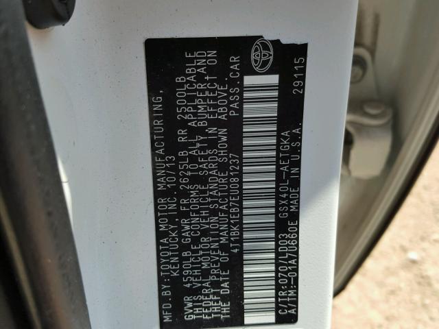 4T1BK1EB7EU081237 - 2014 TOYOTA AVALON BAS Blanc photo 10