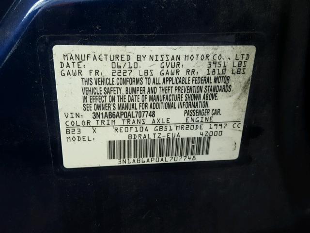 3N1AB6AP0AL707748 - 2010 NISSAN SENTRA 2.0 BLUE photo 10