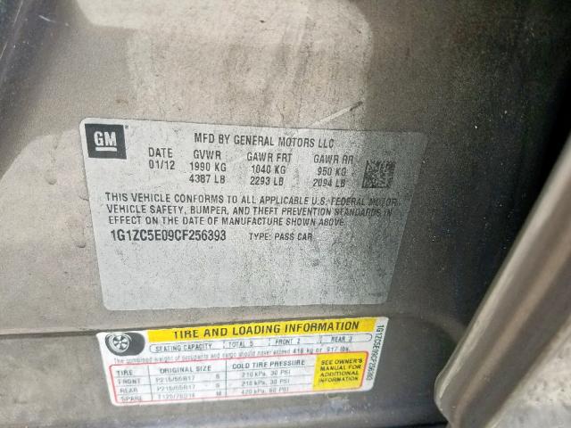 1G1ZC5E09CF256393 - 2012 CHEVROLET MALIBU 1LT 棕色 照片 10