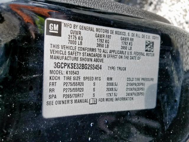 3GCPKSE32BG293454 - 2011 CHEVROLET SILVERADO BLACK photo 10