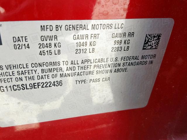 1G11C5SL9EF222436 - 2014 CHEVROLET MALIBU 1LT RED photo 10