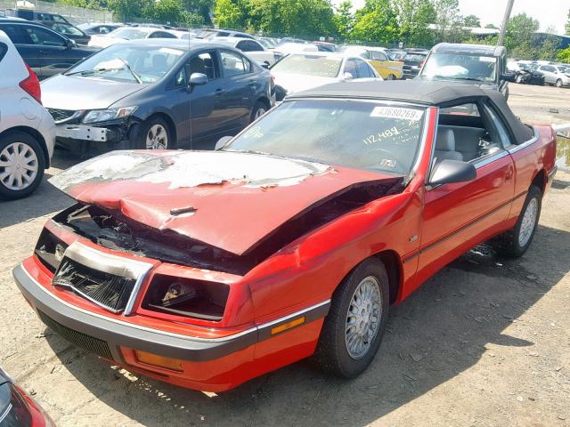 1C3XJ4537MG106954 - 1991 CHRYSLER LEBARON RED photo 2