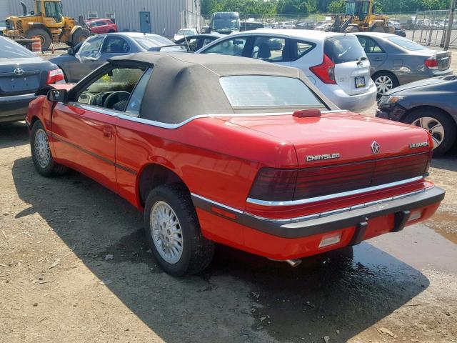 1C3XJ4537MG106954 - 1991 CHRYSLER LEBARON RED photo 3