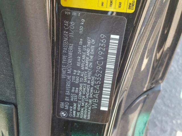 WBAEA53529CV92369 - 2009 BMW 650 I BLACK photo 10