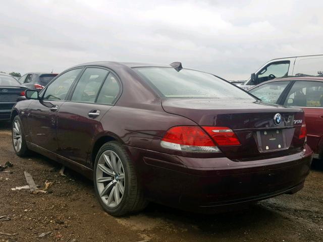 WBAHL83597DT09370 - 2007 BMW 750I MAROON photo 3