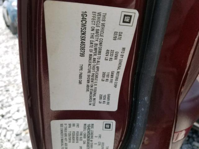 1G4CW52K9X4638799 - 1999 BUICK PARK AVENU BURGUNDY photo 10