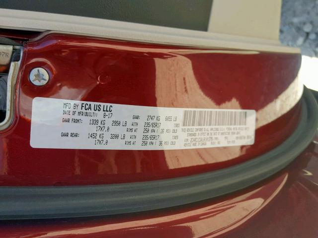 2C4RC1CG0JR101379 - 2018 CHRYSLER PACIFICA L BURGUNDY photo 10