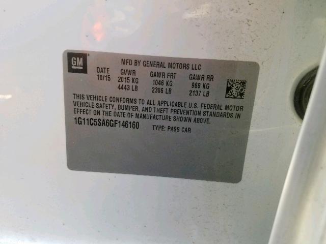 1G11C5SA6GF146160 - 2016 CHEVROLET MALIBU LIM 白色 照片 10