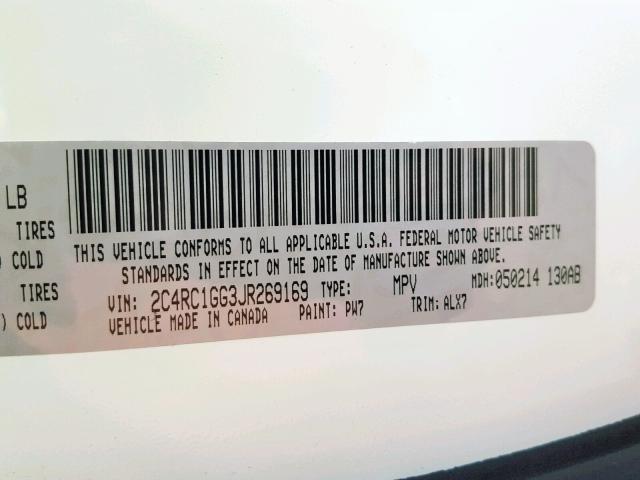 2C4RC1GG3JR269169 - 2018 CHRYSLER PACIFICA L WHITE photo 10