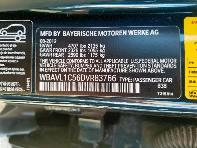 WBAVL1C56DVR83766 - 2013 BMW X1 XDRIVE2 BLUE photo 10