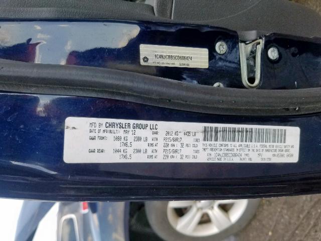 1C4NJCBB5CD686424 - 2012 JEEP COMPASS SP ლურჯი ფოტო 10