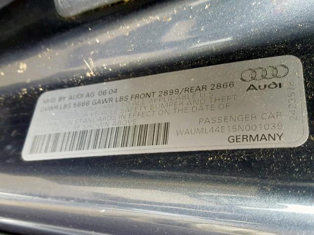 WAUML44E15N001039 - 2005 AUDI A8 L QUATT BLUE photo 10