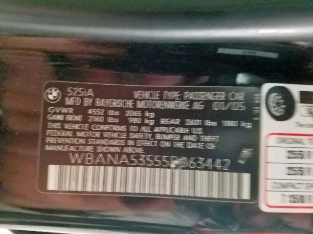 WBANA53555B863442 - 2005 BMW 525 I BLACK photo 10