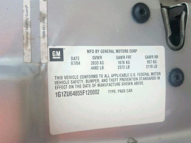 1G1ZU64855F120002 - 2005 CHEVROLET MALIBU MAX 银色 照片 10