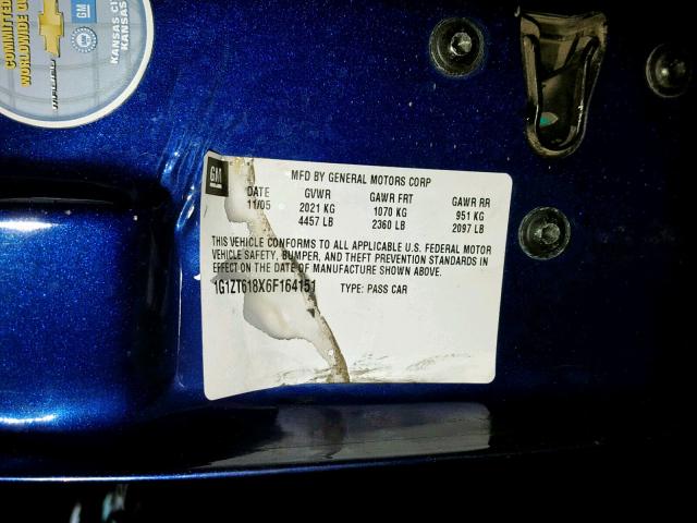 1G1ZT618X6F164151 - 2006 CHEVROLET MALIBU MAX 蓝色 照片 10