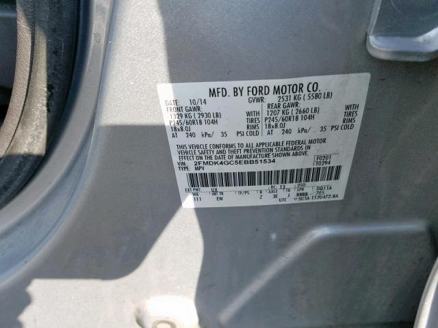 2FMDK4GC5EBB51534 - 2014 FORD EDGE SE SILVER photo 10