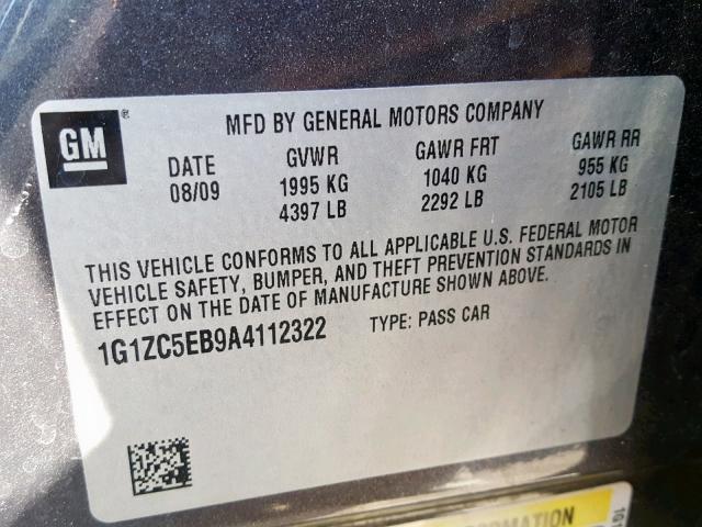 1G1ZC5EB9A4112322 - 2010 CHEVROLET MALIBU 1LT 灰色 照片 10