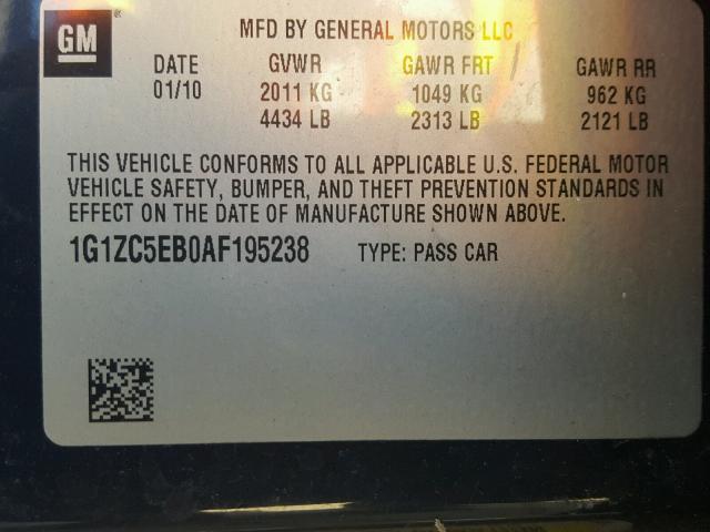 1G1ZC5EB0AF195238 - 2010 CHEVROLET MALIBU 1LT BLUE photo 10