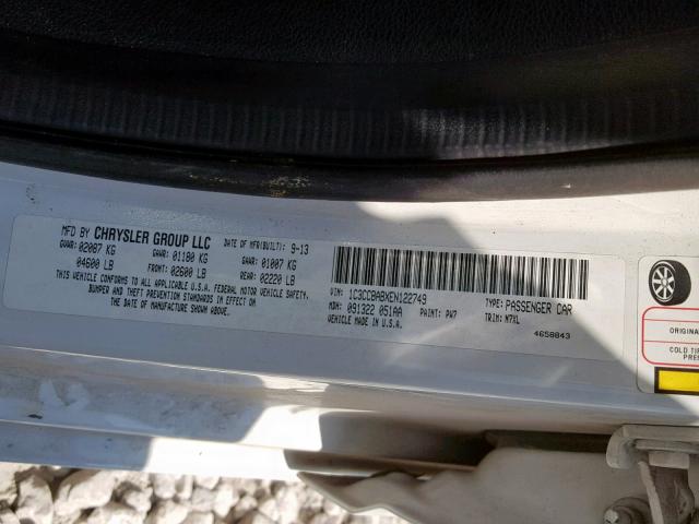 1C3CCBABXEN122749 - 2014 CHRYSLER 200 LX WHITE photo 10