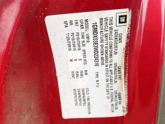 1GMDX03E3WD224316 - 1998 PONTIAC TRANS SPOR RED photo 10