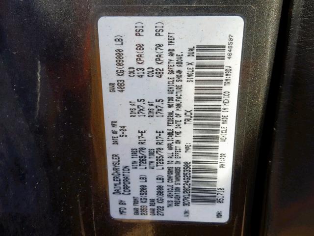 3D7KU28C24G253500 - 2004 DODGE RAM 2500 S ნაცრისფერი ფოტო 10