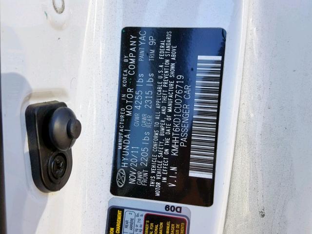 KMHHT6KD1CU076719 - 2012 HYUNDAI GENESIS CO WHITE photo 10